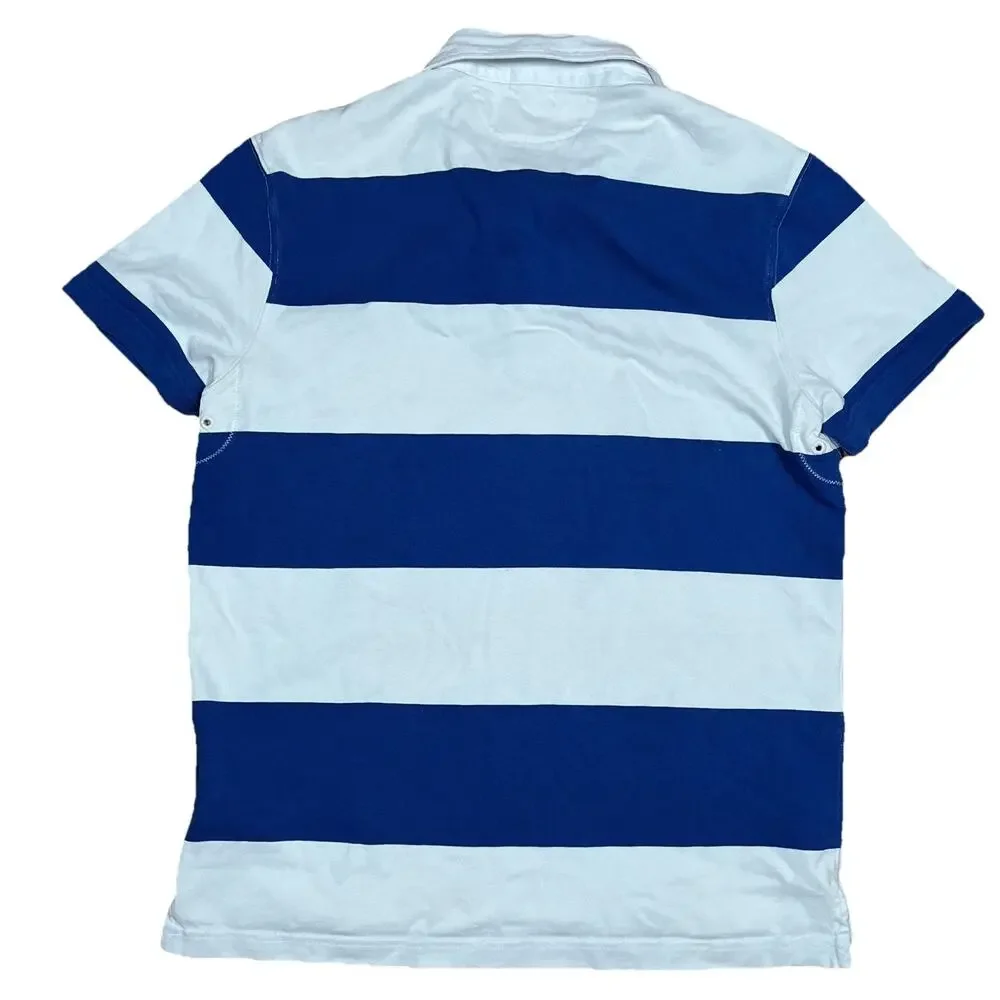 J. Crew Rugby Polo Shirt Short Sleeve Medium Blue White Striped Nautical Preppy